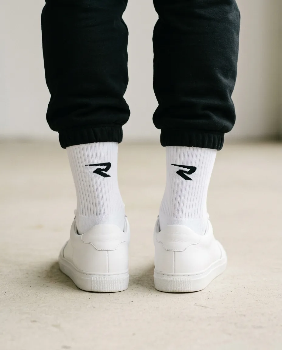 R Socks, white, worn