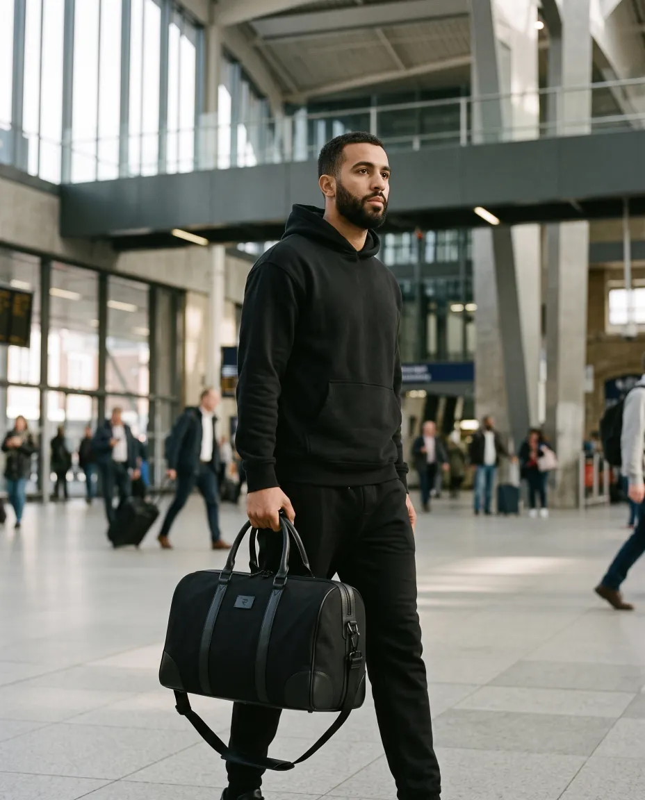 R Duffle Bag, black, worn
