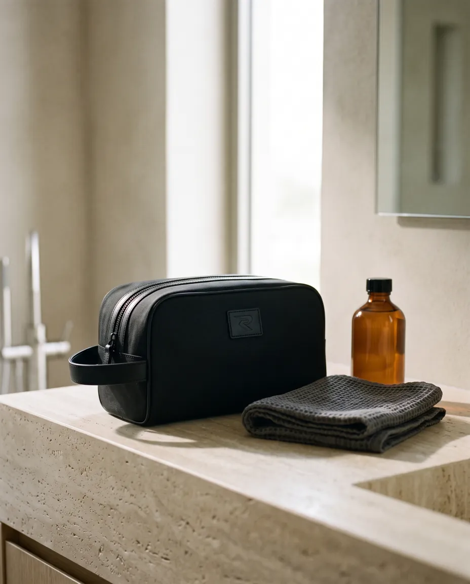 R Wash Bag, black, in use