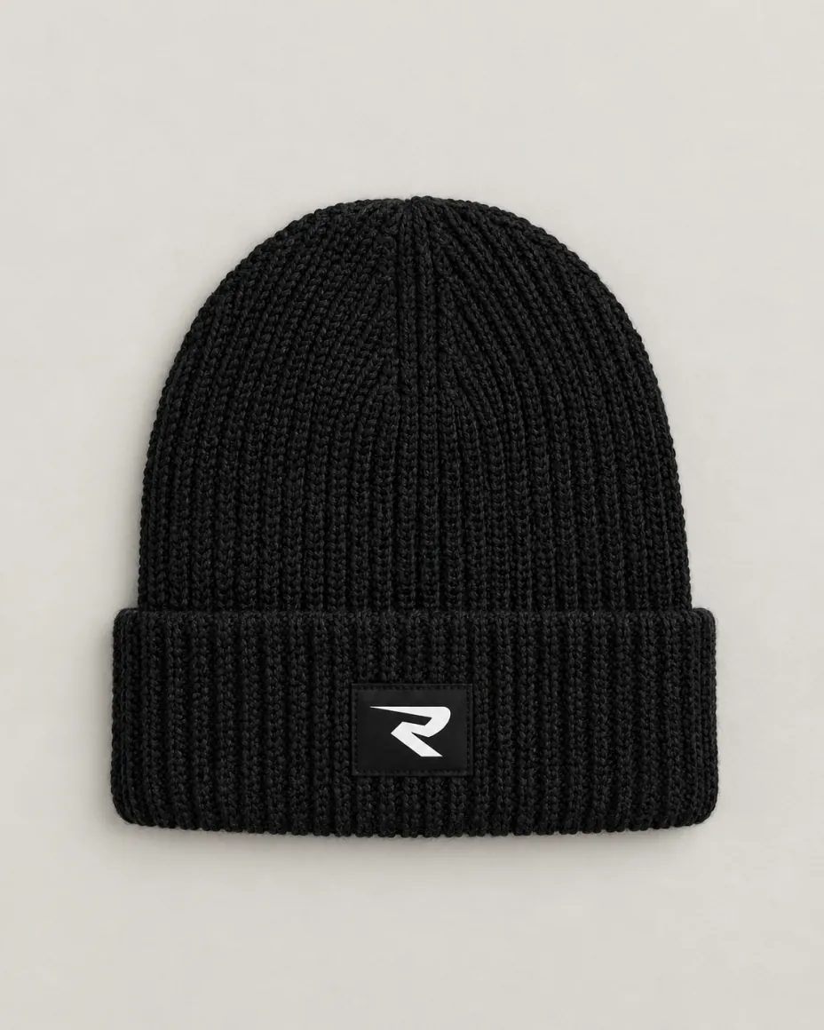 Ribbed Beanie, black, laid flat