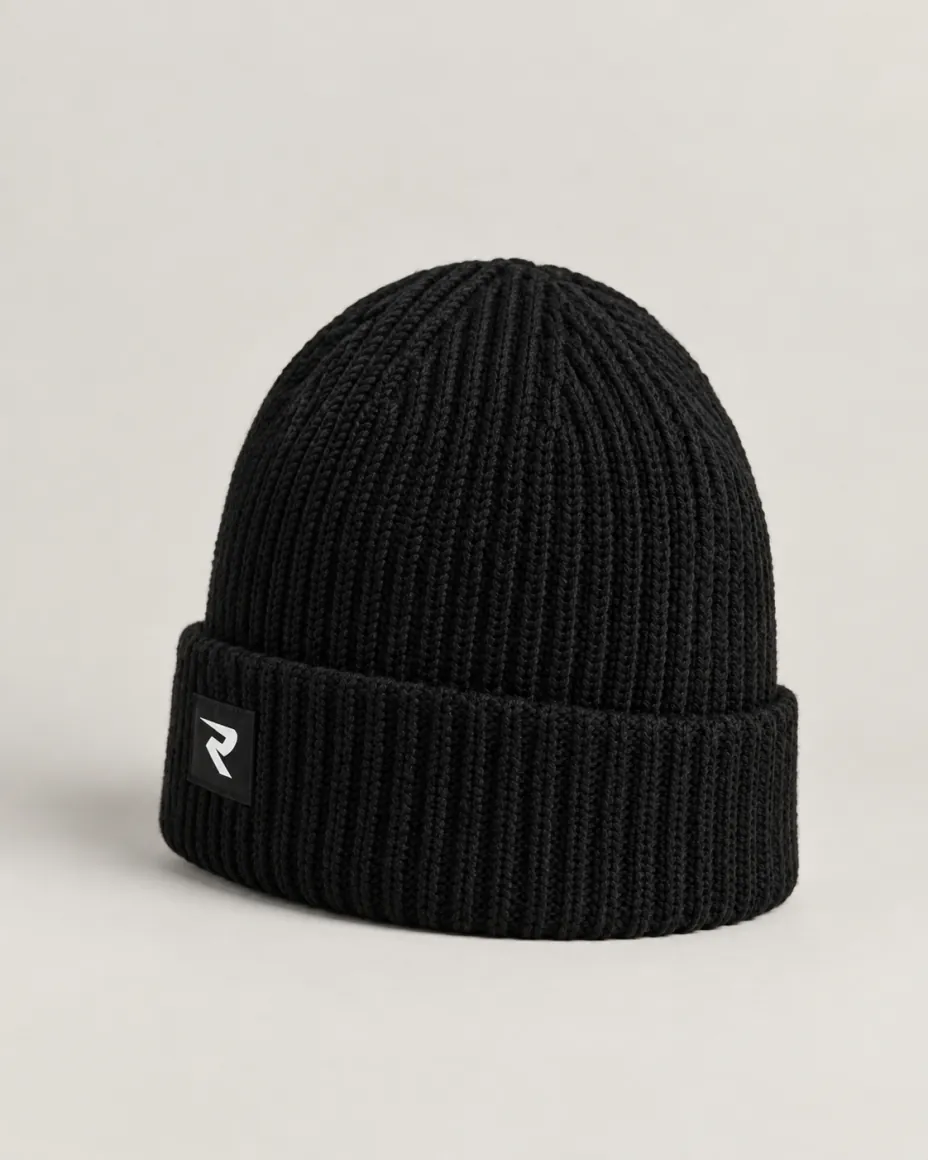Ribbed Beanie, black, side view