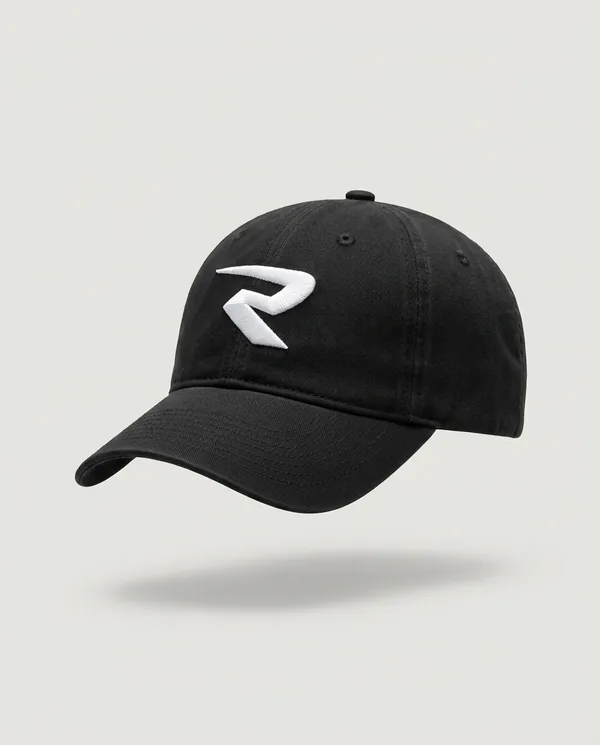 Casquette R noir, vue de face