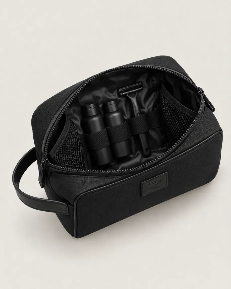 R Wash Bag, black, open